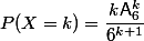 P(X=k)=\dfrac{k\mathsf{A}^k_6}{6^{k+1}}